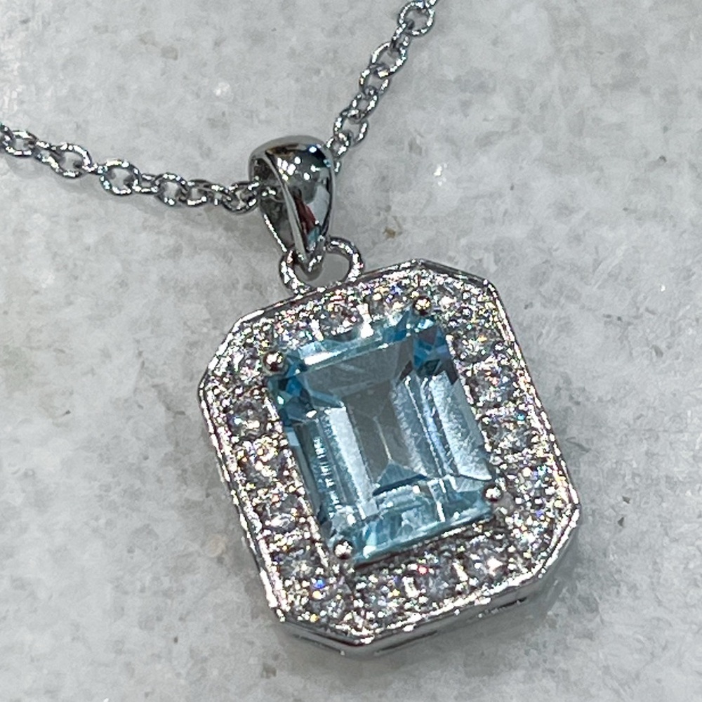 VALUE BUY Blue Topaz (Sim) Diamond Silver Pendant 18” Necklace PRICE FIRM - Picture 7 of 11